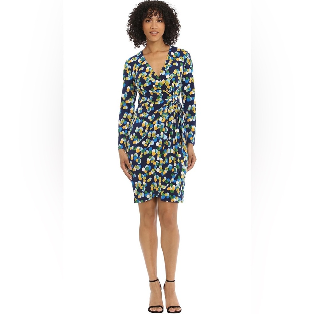 Maggy London Women's Dresses Long Sleeve Matte Jersey Wrap Career Office Workwea
